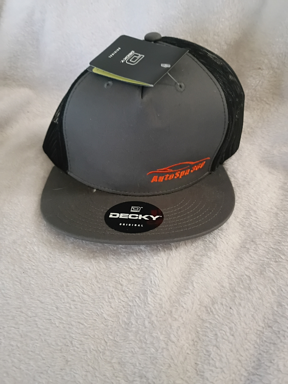 Decky Grey & Black Trucker Hat with Orange AutoSpaSite Logo